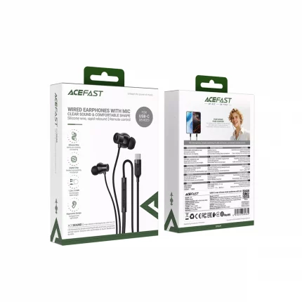 Acefast - USB-C Silicone Earphones with Microphone & Volume Control - Black