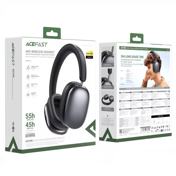 Acefast - Foldable On-Ear Wireless Metal ANC Headphones - Grey
