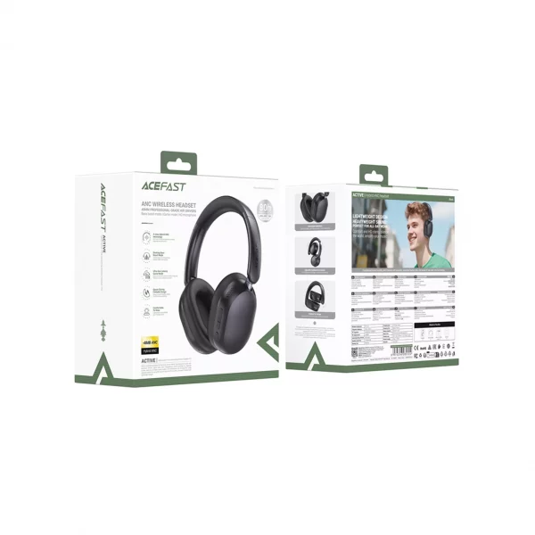 Acefast - Foldable On-Ear Wireless Hybrid ANC Headphones - Black