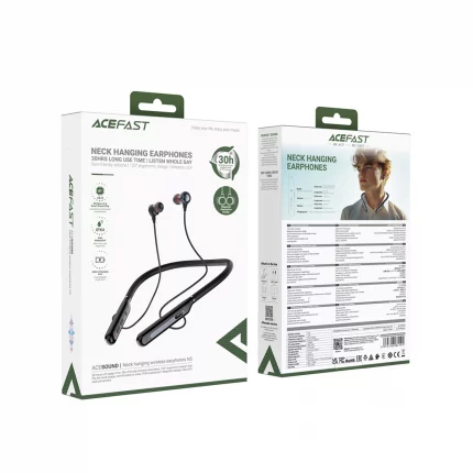 Acefast - Bluetooth Magnetic HD Earphones Silicone Neckband - Black